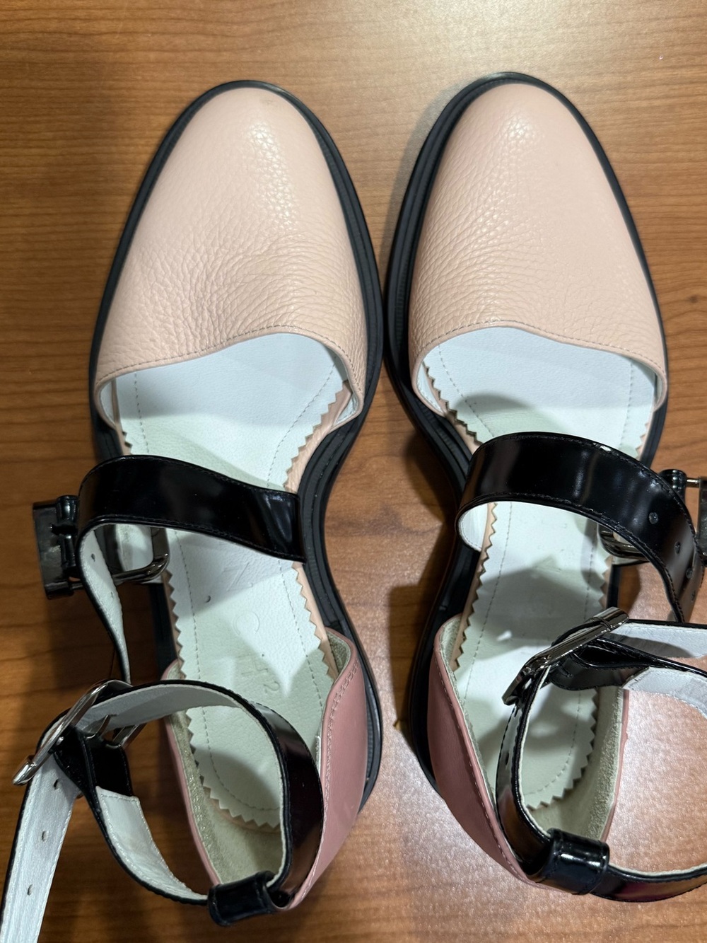 Women's Pink Leather Mary Jane Loafers with Black Patent Strap